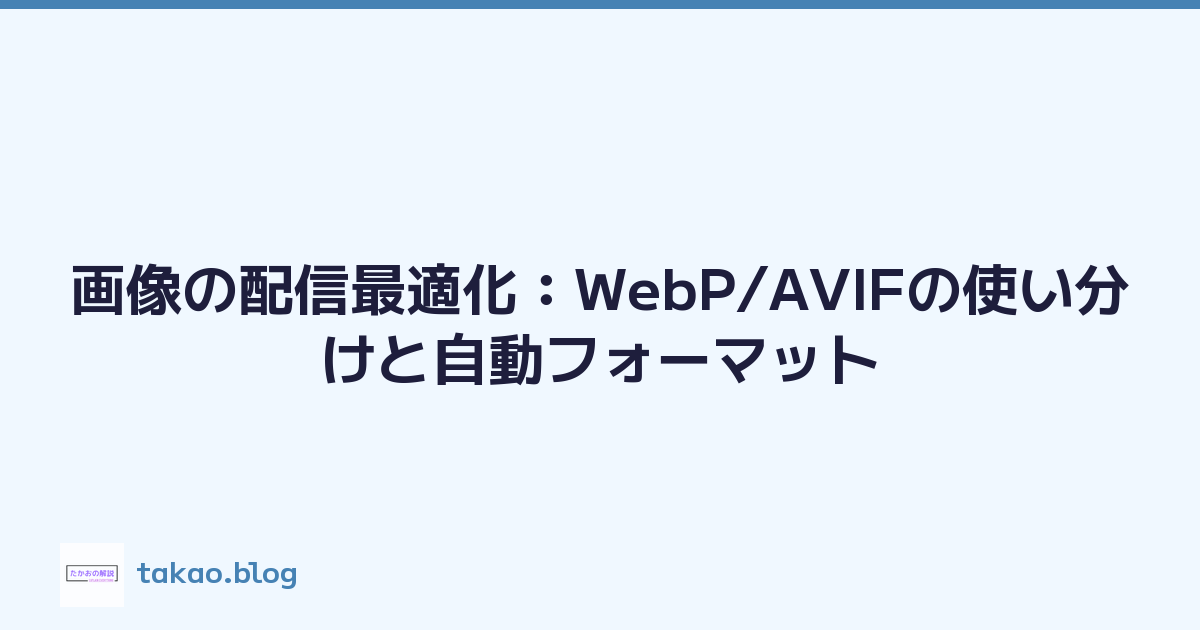 画像の配信最適化：WebP/AVIFの使い分けと自動フォーマット